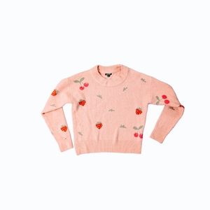 ❌SOLD❌ Strawberry Print Pink Sweater Cozy Soft Designer Style Pullover SZ Small